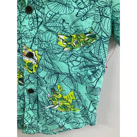 Cat & Jack XS (4/5) Boys Green Tropical Print Button-Up Shirt With Dinosaur Desi - Picture 4 of 4